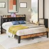 HOOMIC Modern Faux Leather Bed Frame with Iron Pieces Decor, Low Profile Platform Bed with Height-Adjustable Headboard