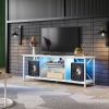Floating TV Stand with Led Light for TVs up to 63", Modern High Gloss Entertainment Center White Wall Mounted TV Media Cabinets