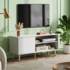 LED Light TV Stand for 55/60/65 inch TV, Modern Gloss Entertainment Center with Drawer and Glass Open Shelf, TV Console Table