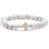 VILLWICE Handmade Natural Stone Cross Bracelet Charm Beaded Elastic Bracelets Men Women Christian Jewelry Gifts 13 Colors