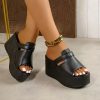 Women's Black Leather Low - Heel Square - Toe Pumps - Classic & Comfortable