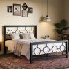 Corner Bed Frame with Bookshelf and LED Light, Dual Size Metal Platform Bed Frame, with Bedroom and Guest Room Storage Space