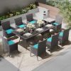 7 Pieces Outdoor Patio Furniture Sets with Glass Tea Table,with Washable Cushions, PE Rattan Wicker Patio Conversation Set