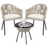 3 PCS Patio Bar Set with Tempered Glass Bar Table Metal Storage Shelves for Garden Brown