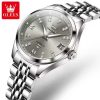 OLEVS Grey Women's Watches Elegant Fashion Automatic Mechanical Watch for Lady Luminous Date Waterproof Stainless Steel Simple