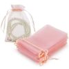 50pcs Pink Organza Drawstring Jewelry Small Bag for Earring Favor Wrapping Packing Pouch Packaging Wedding Businesses Organizer