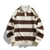 New Men's Polo Shirt Long-sleeved Polos Shirt Lapel Fashion Spring and Autumn Thin Shirt Casual Loose Tops Striped Streetwear