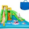 Inflatable Water Slide, 6 in 1 Water Park Waterslide Inflatables with Climbing Wall, 2 Long Slides, Splash Pool & Ball Hoop, Out