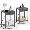 Rattan Nightstand Set of 2, End Table Rattan Bedside Table Side Table with 2 Hand Made Rattan Decorated Drawers Wood