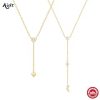 Aide 925 Sterling Silver Dual Heart Y-Shaped Chain Pendant Necklace For Women High Quality K Gold Collar Elegant Jewelry Gift