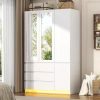Metal Wardrobe Cabinet with Hanging Rod,Armoire Wardrobe Closet,Metal Clothing Storage Cabinet with Adjustable Shelves