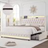 Twin Size Bed Frame, Storage Headboard with Charging Station & LED Lights, Upholstered Bed with Heavy Duty Wood Slats,Noise Free