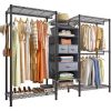 Glass Wardrobe Closet with Lights, Amoire Wardrobe, Armoire Wardrobe Closet with Hanging Rod, Armoire for Cloakroom Black
