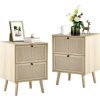 44'' Tall Nightstand with Charging Station, Bedside Table with LED Lights, End Table with 3 Drawers and Storage Shelves, Night S