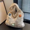 Women Crochet Tote Bag Hollow Beach Bag Large Capacity Fashion Knitted Bag Solid Color Simple Shopping Bag for Travel Vacation