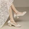 Woman Elegant Summer French Square Toe Green Mary Janes Cute Casual Flats Female Retro Shoes Low Heeled Soft Soled Flat Shoes