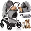 VEVOR 35lbs 4 Wheels Pet Dog Stroller with Brakes Storage Basket Cup Holder Puppy Stroller for Cats Travel Dogs Accessories