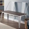 Erommy Metal Bench Industrial Mid- 2 Person Chair With Wood Seat,Dining Bench With Floor Protector Copper Az1006