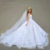 for barbie doll white dress bjd doll clothes accessories BJD Princess Deluxe trailing wedding bride marriage dress fantasy toys
