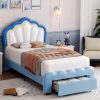 Twin LED Bed Frame with Storage Headboard and Charging Station, Kids Bed Frame with 2 Drawers and USB Ports, Children Beds
