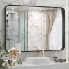 Small Vanity Desk with Light & Mirror, Makeup Table with 3 Light Modes, Power Outlets & Glass Tabletop, Dressing Table and Cush