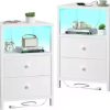 Nightstands Set of 2 with Charging Station Rattan Night Stand with Drawer Boho Bedside Table with USB and Type-C Ports Bed Side