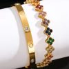 UILZ Delicate Lucky Clover Women Bracelet High Quality Stainless Steel Morandi Colors Shining Zircon Inlaid Charm Jewelry Gift