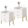 Nightstand Side End Table with 2 Drawers, Modern Wood Night Stand with Petal Pattern for Bedroom, Scalloped Bedside Night Tables
