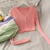Women Cute Cropped Sweaters Casual Print Warm Long Sleeve Pullover Basic Knitwear for Fall Streetwear