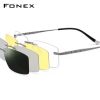 FONEX Titanium Glasses Frame Men Square Magnet Clip on Rimless Eyeglasses 3D Night Vision Polarized Lens Japanese Eyewear 85761
