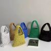 Solid Crochet Tote Handbag Summer Beach Bag Fashion Women's Mesh Woven Shoulder Bags Large Capacity Knitting Underarm Bag