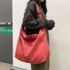 Women Corduroy Shoulder Bags Striped Cloth Fabric Handbags Casual Zip Tote Canvas Crossbody Bag Cute Shopping Bag for Ladies