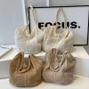 Women Crochet Shoulder Bag Hollow Out Handbag Large Capacity Fashion Tote Handbags with Colorful Pearls Outdoor Travel Bag