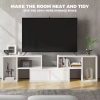 Farmhouse TV Stand for TVs up to 70", off-White/Walnut,2 storage cabinets in tempered glass door