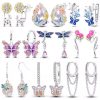 925 Sterling Silver Earrings Women Jewelry Butterfly Flower Dragonfly Zircon Hoop Ear Studs Sparkling Earring Wedding Gift