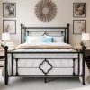 Queen Size Bed Frame, Velvet Upholstered Platform Bed Frame, Solid Wood Slats and Heavy Duty Foot Supports, Black