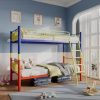 Metal Loft Bunk Bed Twin Over Full Size with Safety Guardrail and Ladder, No Box Spring Needed Space Saving Bedroom Furniture,