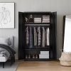3 Doors Armoire Wardrobe Closet with 3 Drawers & Mirror, Modern Wooden Bedroom Armoires with Hanging Rod Led Lights for Bedroom,