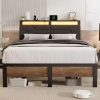 20 Inch Twin XL Size Bed Frame, No Box Spring Needed, Heavy Duty Black Metal Platform Mattress Foundation with Steel Slats