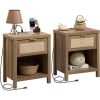 Nightstand Set of 2 with Charger Station u2014 USB Ports & Outlet, Bed Side Table with LED Lights, End Table with Fabric Drawer