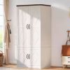 Wardrobe with 2 Woven Doors with Storage Drawers and Hanging Rails, Bedroom Freestanding Wardrobe