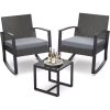 5 Piece Wicker Bistro Patio Conversation Furniture Set, Includes 2 Chairs, 2 Ottomans, and Side Table, Ideal for Porch, Balcony,