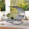 2-piece Chaise Lounge with Adjustable Backrest and Sunshade, Black