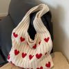 Women Flower Knitted Shoulder Bag Handwoven Hobo Bag Large Capacity Crochet Tote Bag Casual Top Handle Bag Outdoor Travel Bag