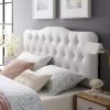 Full/Queen Headboard with Storage Shelf and Drawers, Morden White Headboard with Charging Station & LED Lights, Wood Deep Bookca