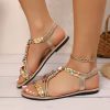 Women's Summer Flat Round Toe Sandals 2022 New Retro Button Sandals Comfy Mary Jane Comfortable Shoes for Women Plus Size 43