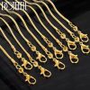 DOTEFFIL 2MM Snake Chain 18K Gold 1/5/10pcs/Lot 16-30 Inch Basic Necklace For Woman Man Fashion Jewelry