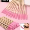 100Pcs Crystal Micro Applicator Brush for Eyelash Extension, Micro Cotton Swabs, Lips Mascara Wands Pink Microbrush lashes