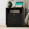 2 PCS Modern Night Stand with Fluted Drawer Storage End Table Wood Nightstand for Home Bedroom Living Room Sofa Office Decor
