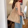 1pc Heart Pattern Color Blocking Crochet Handbag Shoulder Bag Large Capacity Fashion Beach Bag Versatile Commute Bag Large Bag